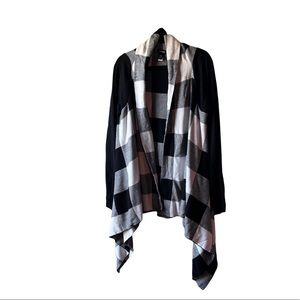 Torrid Open Drape Front Waterfall Cardigan Sweater Black Buffalo Plaid Size 3XL
